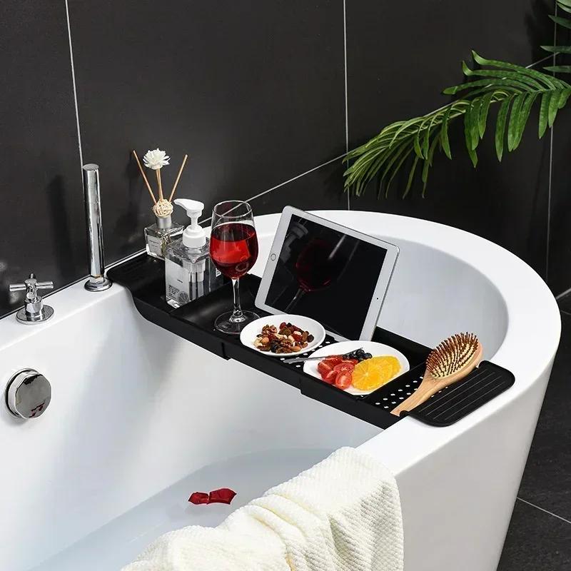 Bathroom Portable Tools Bathtub Shelf Extendable Bathtub Tray Shower Caddy Bamboo Bath Tub Rack Towel Holder Storage Organizer