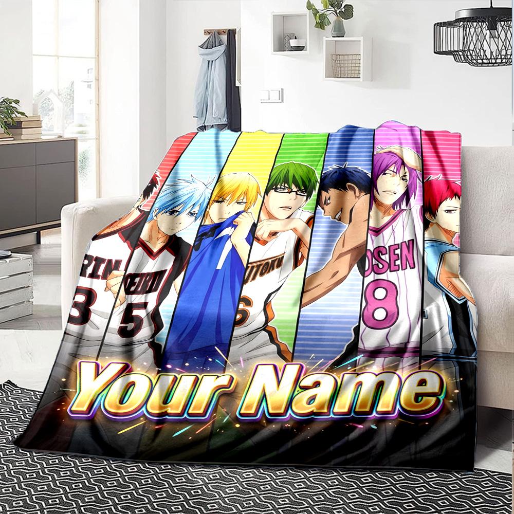 1pc Kuroko's Basketball Blanket with Custom Name, Gift, for Men and Women, Soft Blanket, Good for Sofa Bed Couch Travel, Lightweight Flannel Blanket