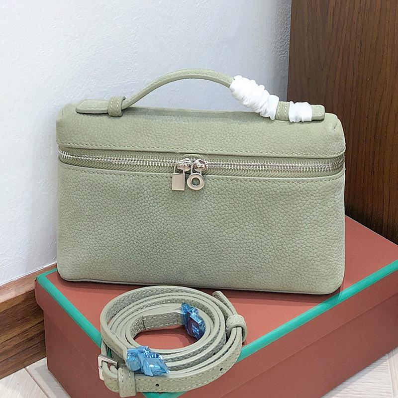 2025 New Gold Buckle Nubuckle Cowhide LP19 Lunch Box Bag Genuine Leather Versatile Small Square Bag Handheld One Shoulder Crossbody Bag for Women