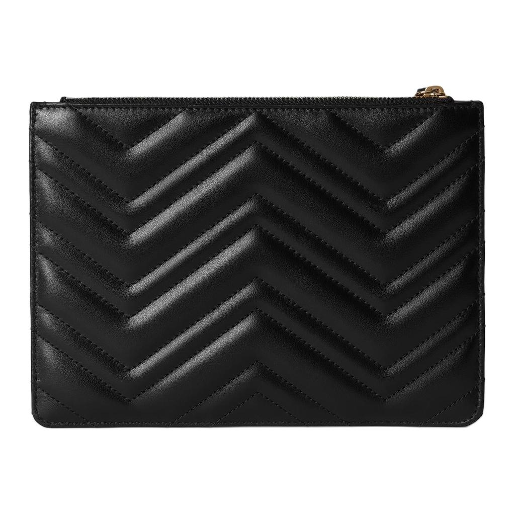 Gucci GG Marmont Small Leather Clutch With Light Gold Hardware Women Clutch Black 813349-DTDHD-1000