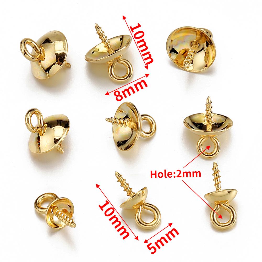 50pcs Gold Color Stainless Steel Screw Eye Pins Bail Top Drilled Beads End Caps Pendant Charms Connectors for DIY Jewelry Making
