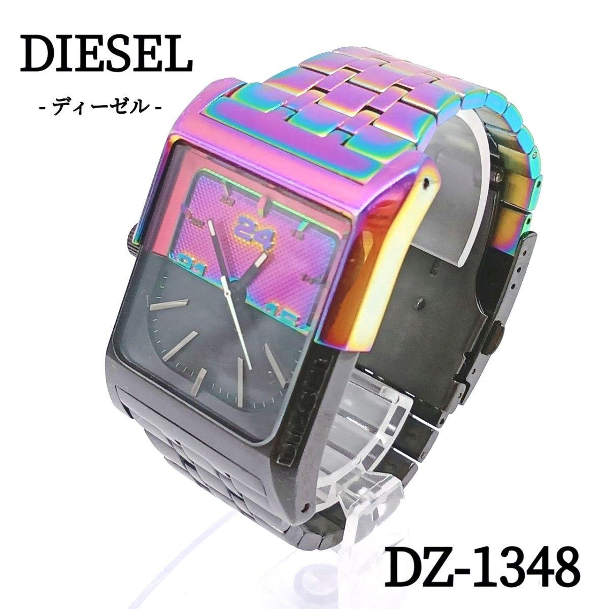 Used DIESEL DZ-1348 Rainbow Black Watch Rare Square Quartz