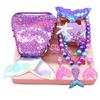 Mädchen Kleine Meerjungfrau Party Zubehör Halskette Ring Ohrring Armband Kinder Spielzeug Kinder Geburtstag Geschenk Magie Pailletten Geldbörse Stirnband