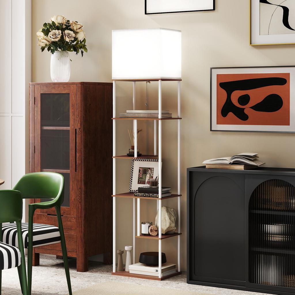 Floor Lamp with Shelves, 3000K-6500K, Remote Control, E27 Bulb, Natural