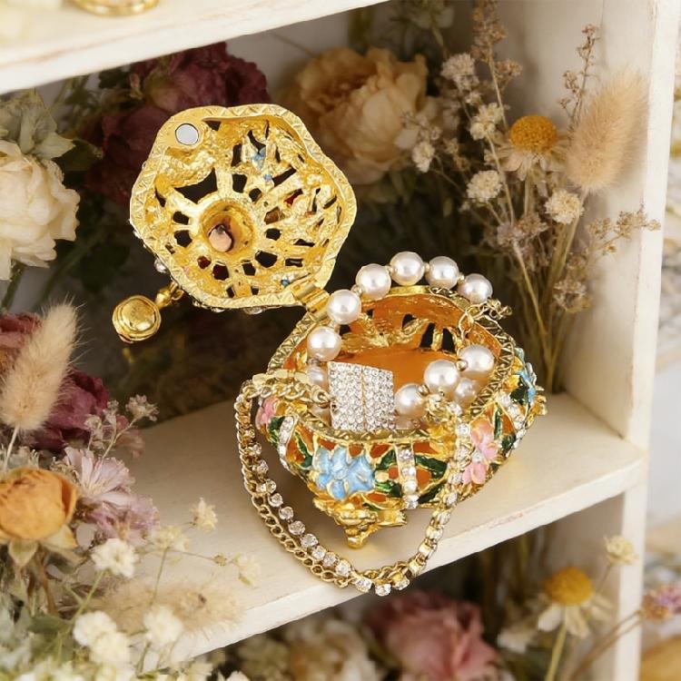 Wedding Jewelry Display Case Telephone Jewelry Organizers Storage Box with Elegant Crystal Embellishments Metal Texture
