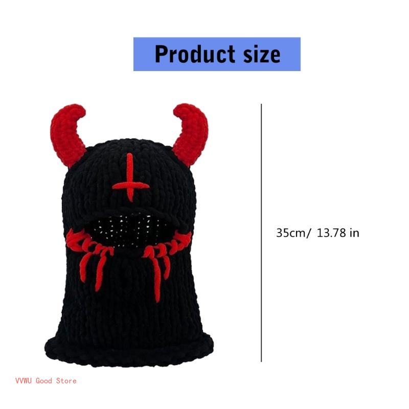 Halloween Facecover Horned Hat for Adult Unisex Theme Party Costume Horn Hat Novelty Skull Hat Winter Warm Windproof Caps
