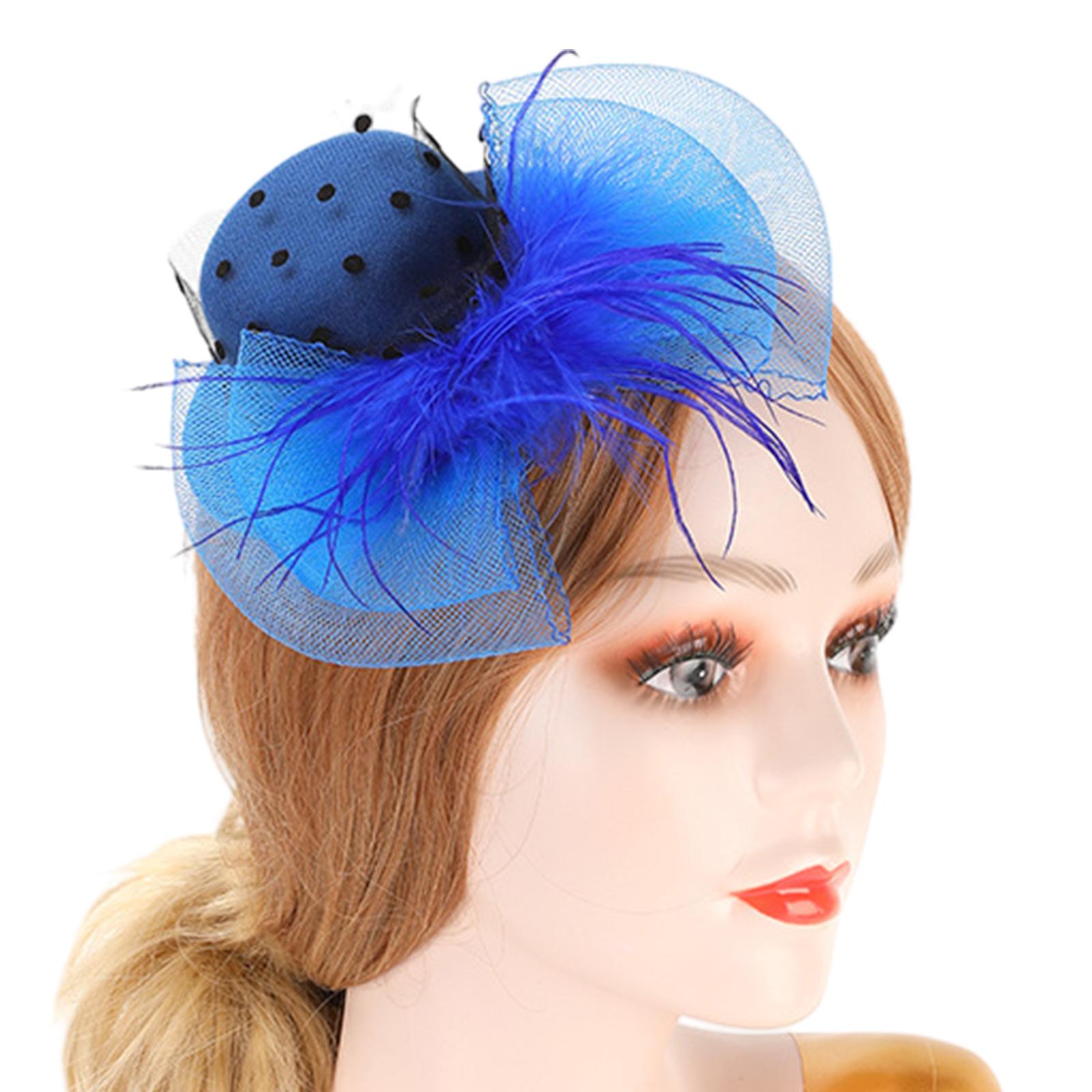 

Винтажная свадебная заколка для волос с перьевым декором в форме цилиндра для сценических выступлений, винтажная заколка для волос для фотосессии королевский синий