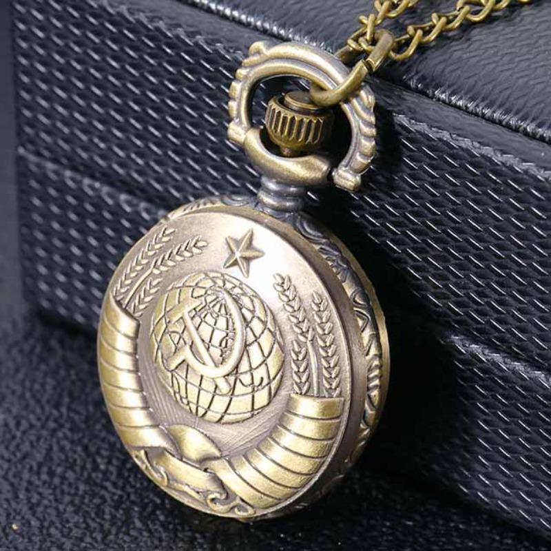 Kleine Ähre geprägtes Bronze Retro Halskette Kleine Quarz Taschenuhr