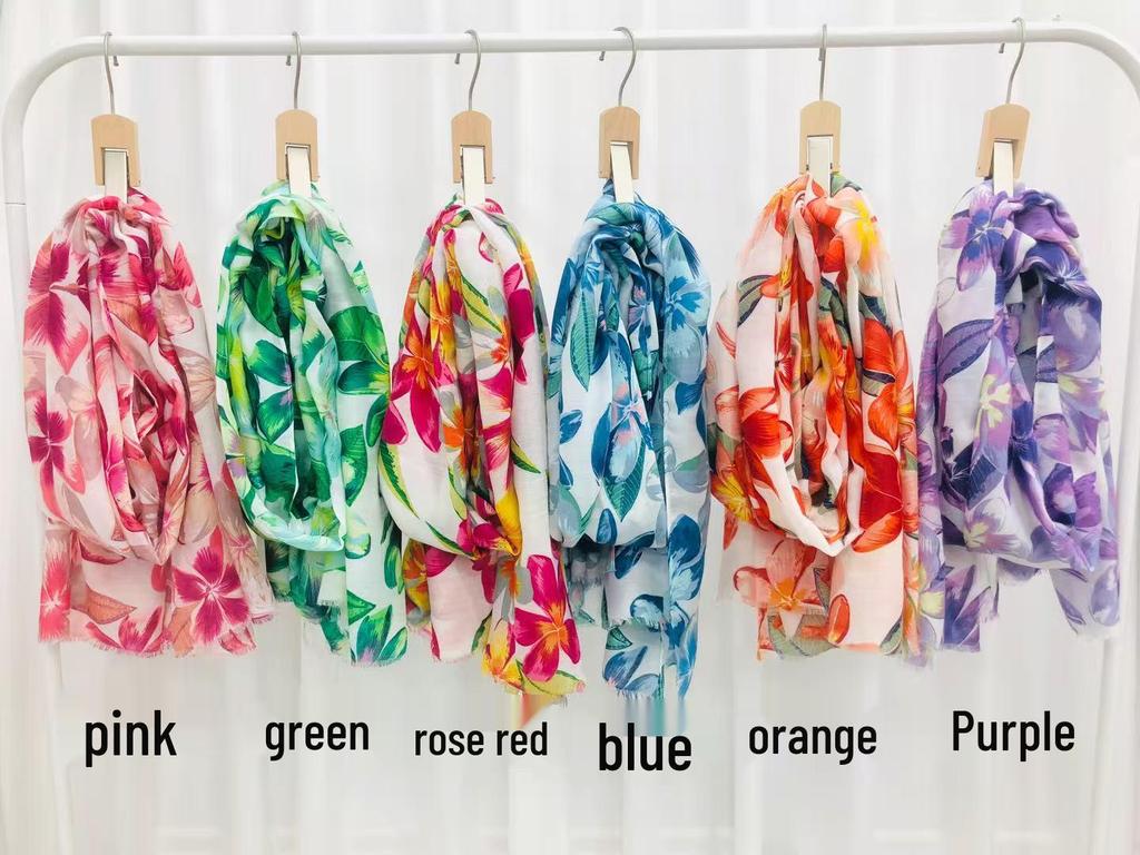 Colorful Floral Ethnic Silk Scarf: Large Sun Protection Shawl for Travel & Vacation