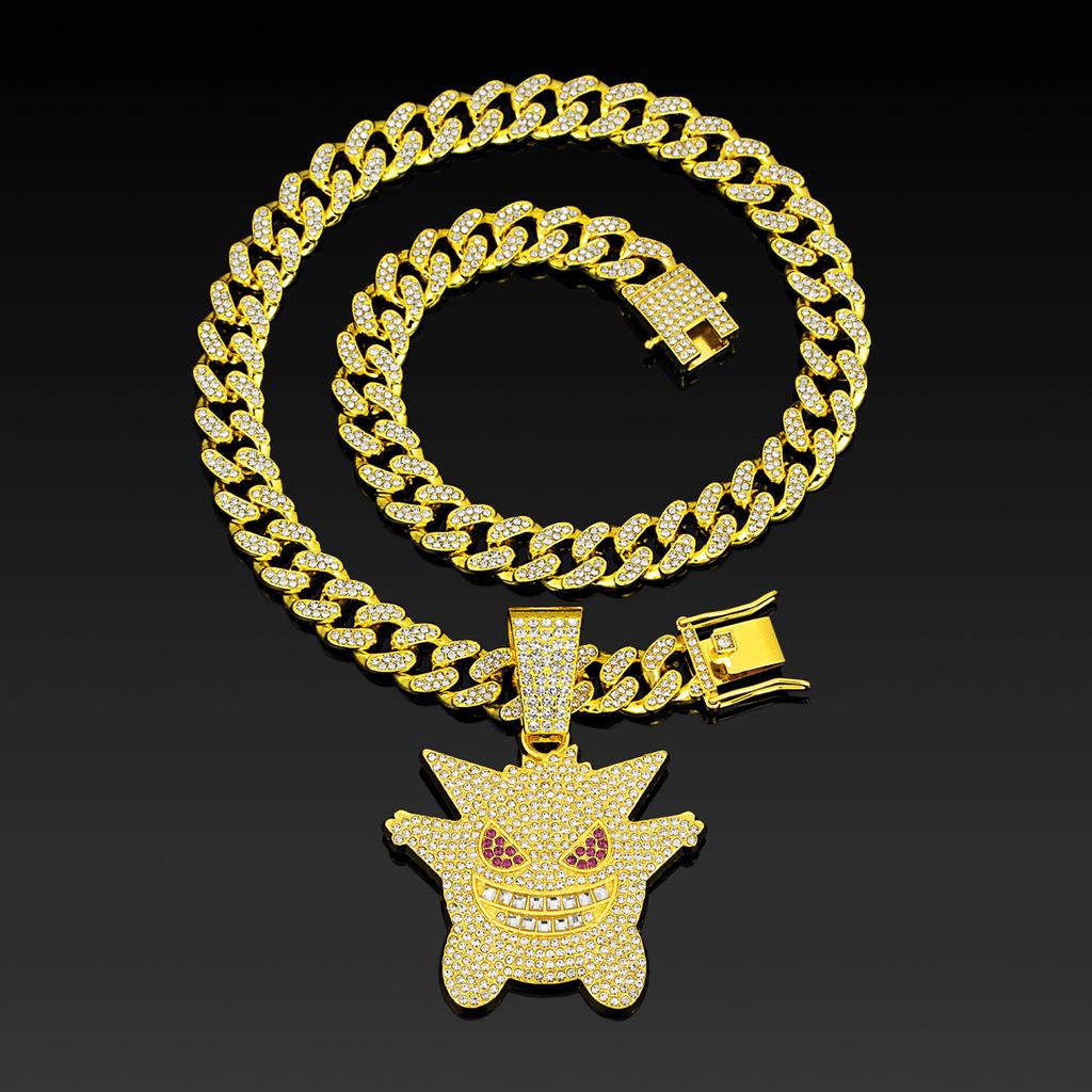 Hot-selling Anime Gengui Elf Diamond-encrusted European and American Style Hip-hop Cuban Chain Trendy Men's Necklace Jewelry
