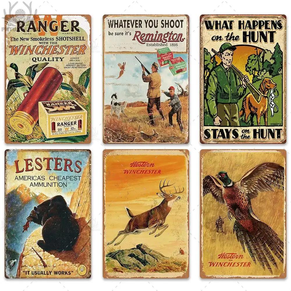 Vintage Hunting Plaque Metal Posters Signs Wall Decor for Man Cave Room Decorative Metal Plate Hunter