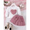 Children's Sweet Suit Spring and Autumn Girls Bubble Sleeve Love Top + Bow Skirt 2pcs Kids 6M-3Y Clothing