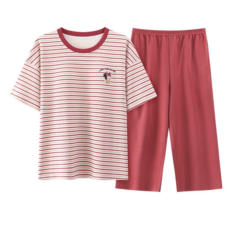 Women's Cotton Cartoon Girl Pajama Set - Short Sleeve & Capri, Wearable Outdoors