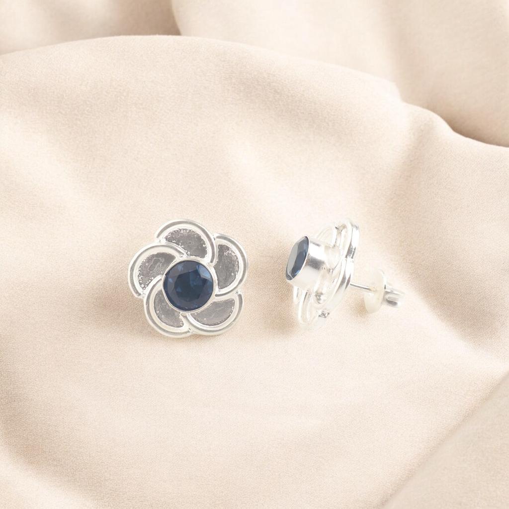 Genuine London Blue Topaz Gemstone 925 Silver Jewelry Stud Earrings 0.5" For Her EE-157-5