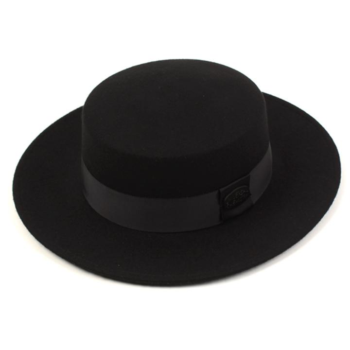 Yunibeosyeolkemiseuteuli Flat Bk Metal Line Wool Bk Fedora