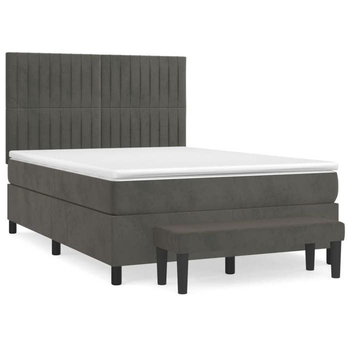 Maison Exclusive - Sommier à lattes de lit et matelas Gris foncé 140x190cm Velours