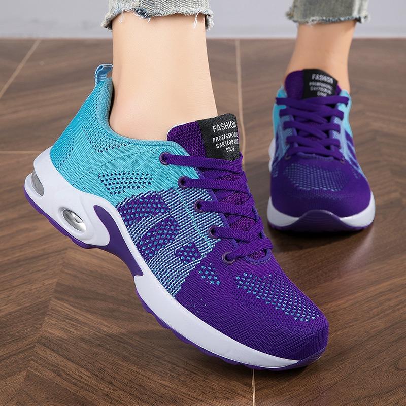 Four Seasons Mesh Breathable Fashion Sports Light Women's Shoes Fashion Flying Weaving Casual Air Cushion Running Shoes