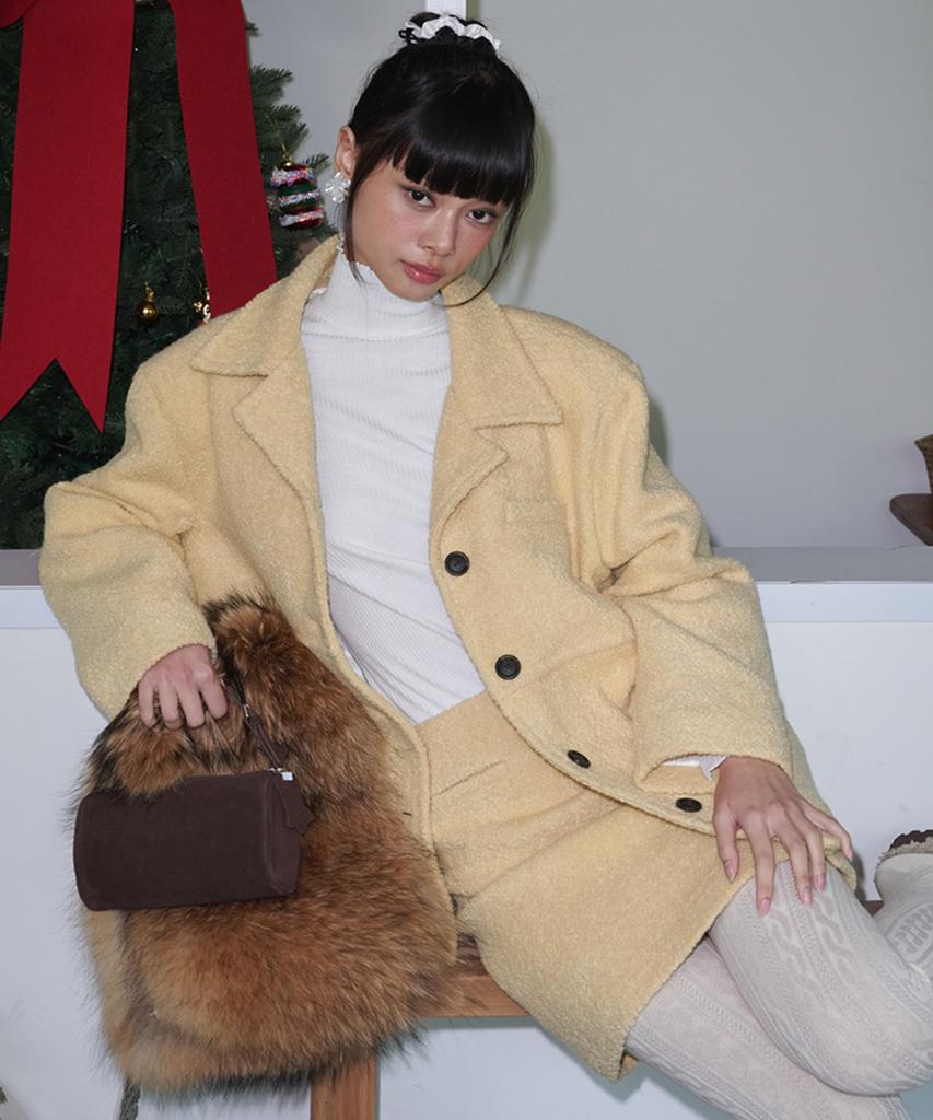 OPENING SUNSHINE Boucle Wool Pocket Mini Skirt_Butter