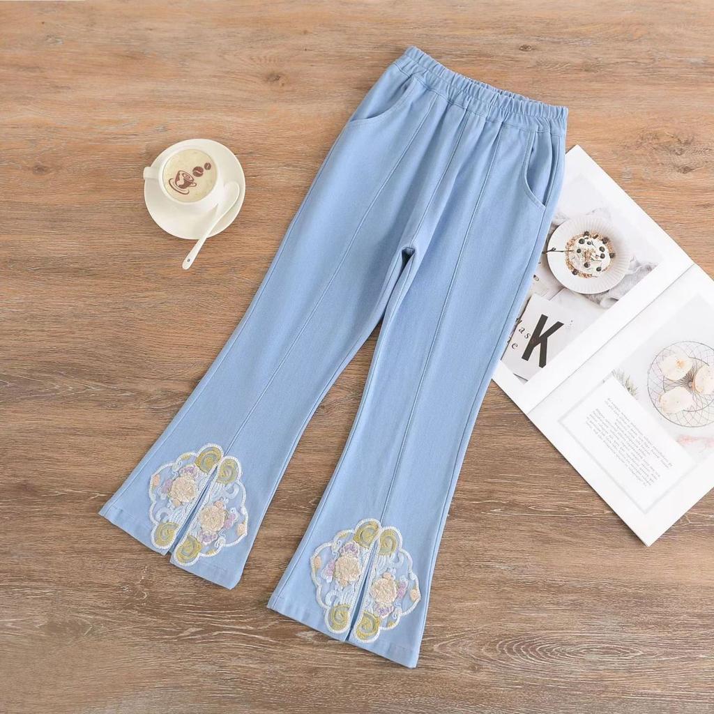 Girls' Pants Summer Thin Flared Pants Elastic Split Jeans