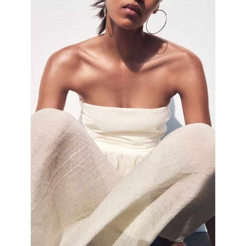 Za2025 Summer New Product Women's Clothes off-Neck off-the-Shoulder Stitching Tube Top Midi Skirt Dress 3152373 712