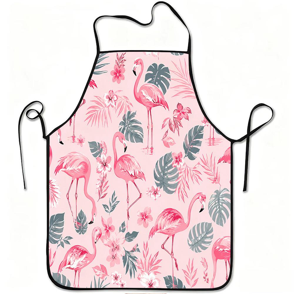 1pc Pink Flamingo Tropical Apron with Adjustable Waistband - Durable Easy-Clean Polyester Suitable for Cooking, Gardening, Picking, Christmas & Hallow