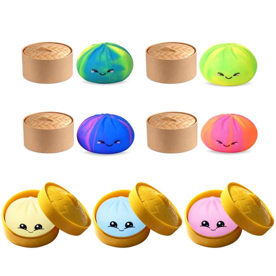 Smiling Steamed Bun Stress Ball Anti-Anxiety Cartoon Dumpling Squeeze Toy Soft Simulated Dough Ball Fidget Sensory Toy