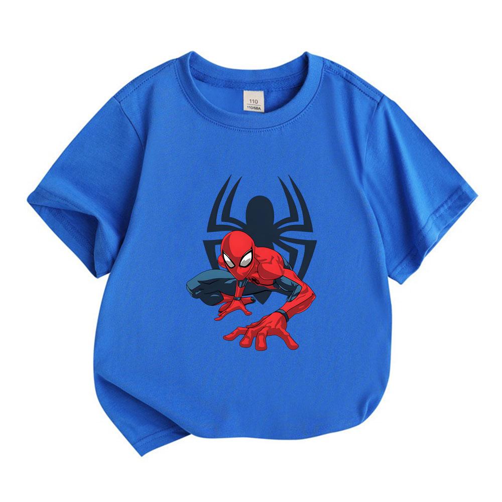 Kids Boys Girls Crew Neck Short Sleeve T-Shirt, 100% Cotton Casual Tees, Cool Super Hero Spider Print Soft Breathable Summer Tops for Daily Play Outdo