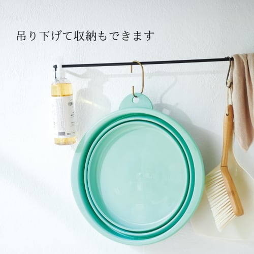 ISETO Soft Tub, Gray, 12L, 40.5cm W x 42.6cm D x 4.5-16.5cm H, Made in Japan, Foldable, Heat-Resistant (100C), with Hook, Hanging, Footbath, Soaking,