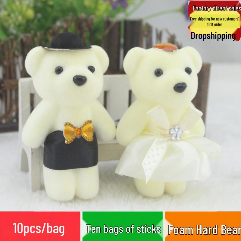 

Fresh Flower Bouquet with Ice Cream Foam and Plush Bear Foam Couple Bear
