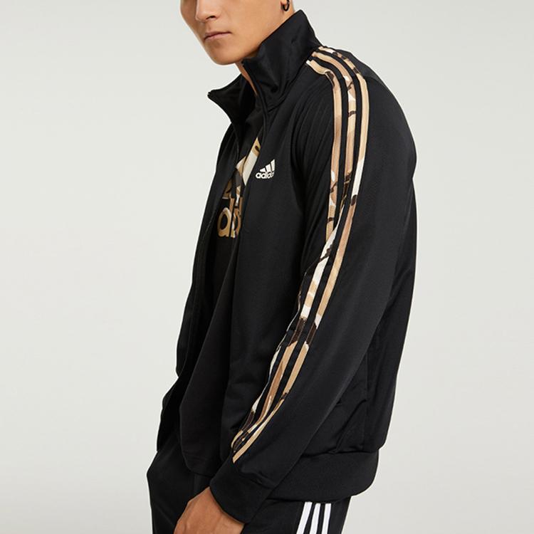 Adidas 3-Stripes Track Jacket Knit Stand Collar Men Outerwear Black H48437