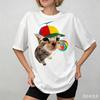 Unisex Funny Cat Pattern Tshirt Harajuku Short Sleeve Casual Breathable Loose Round Neck Tshirt Tops Unisexs Clothing Y2k Top