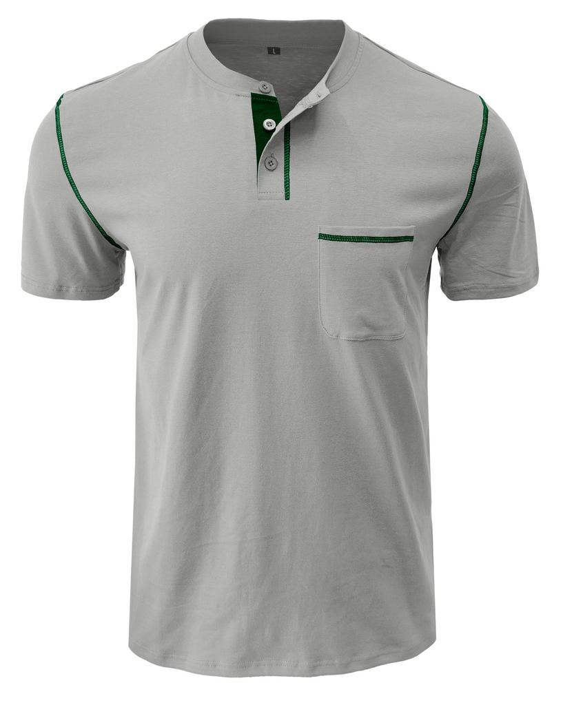Men's Solid Short Sleeve Henley Shirts Casual Basic Tops Summer Button Sports T-Shirts With Pocket Male Athletic Workout Moisture Wicking Tee Shirts