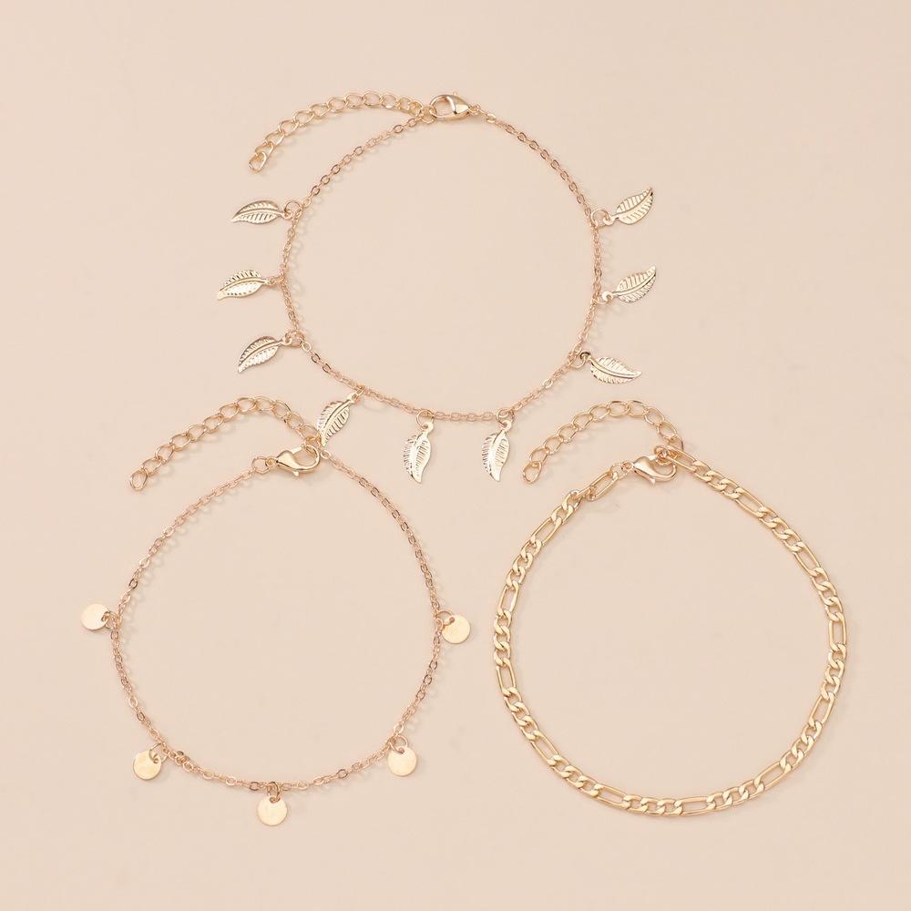 Foot decoration summer simple personality multi-layer anklet popular leaf peach sequined pendant chain female