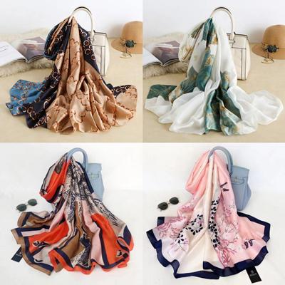 Nueva Bufanda Larga de Seda para Primavera y Verano para Mujer Moda Seda de Emulación Versátil Ligera y Elegante Protector Solar Chal Grande Estampada Toalla de Playa