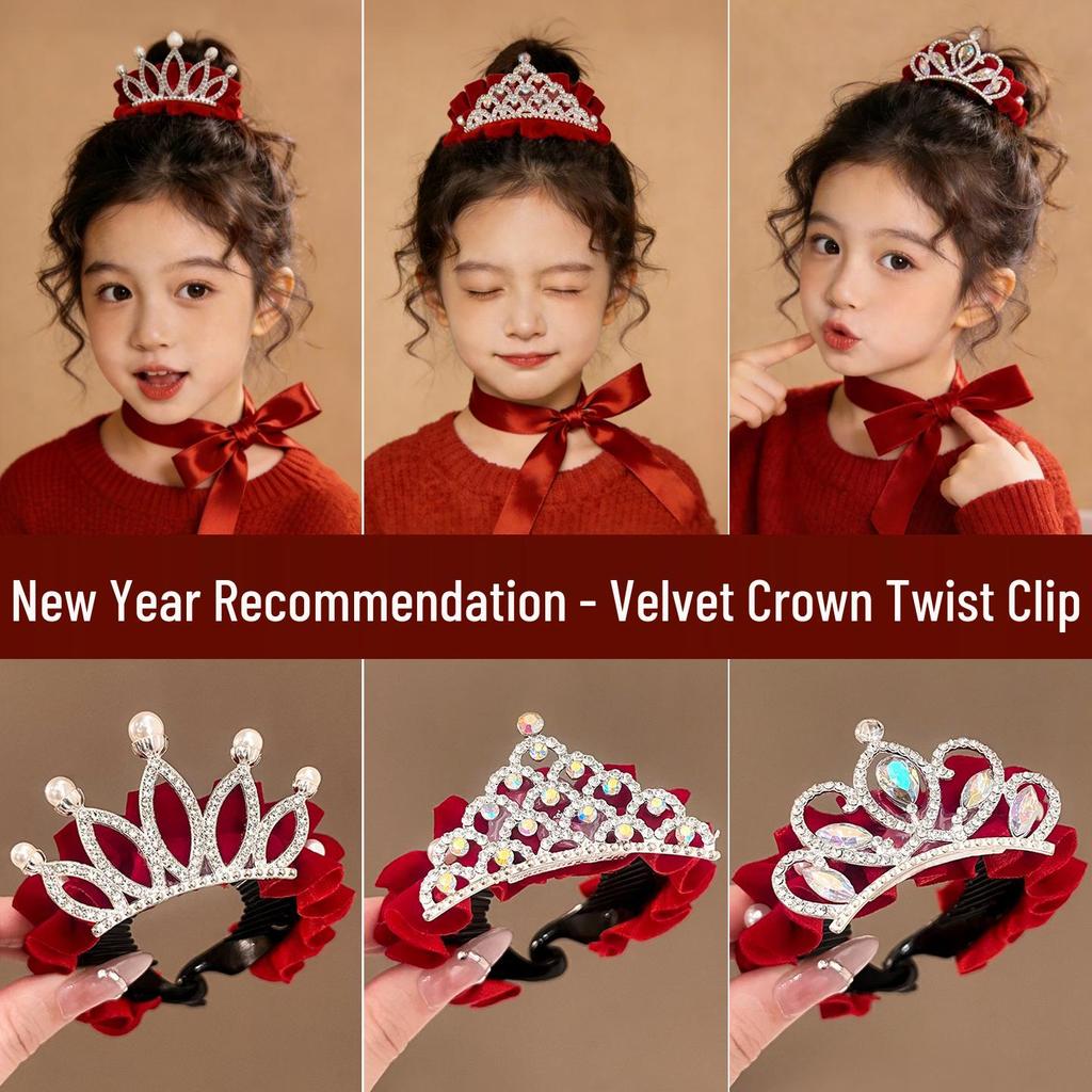 Children's 2026 New Year Red Crown Hair Clip Ponytail Holder for Girls