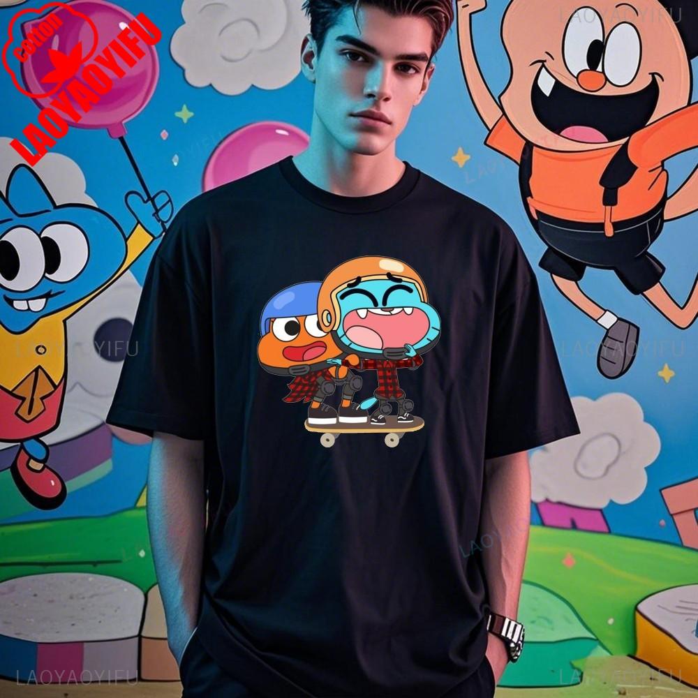 The Amazing World of Gumball Gumball and Darwin Summer Unisex Loose Harajuku Breathable Camisetas High Quality Loose T Shirt