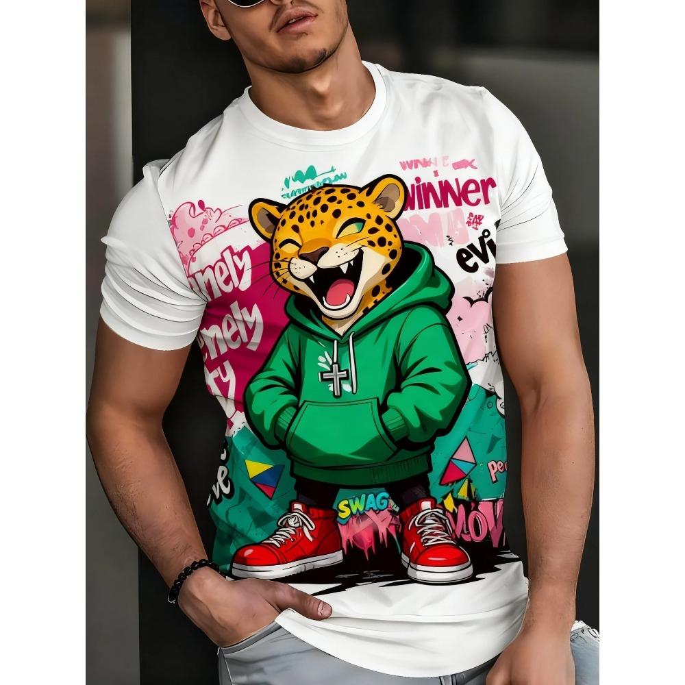 Cartoon Animal Print Men's T-Shirts Funny 3D Wolf Pattern Oversized Short Sleeve Streetwear Casual O-neck T-Shirts