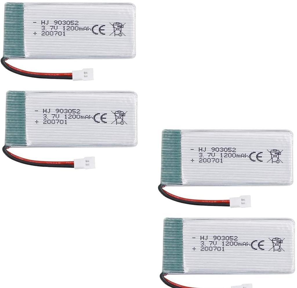 Set of 4 Rechargeable LiPo Batteries 3.7V 1200mAh | Compatible with RC Drones Syma X5SC X5SW | Extended Flight Time 15 Min | Lightweight, Silver