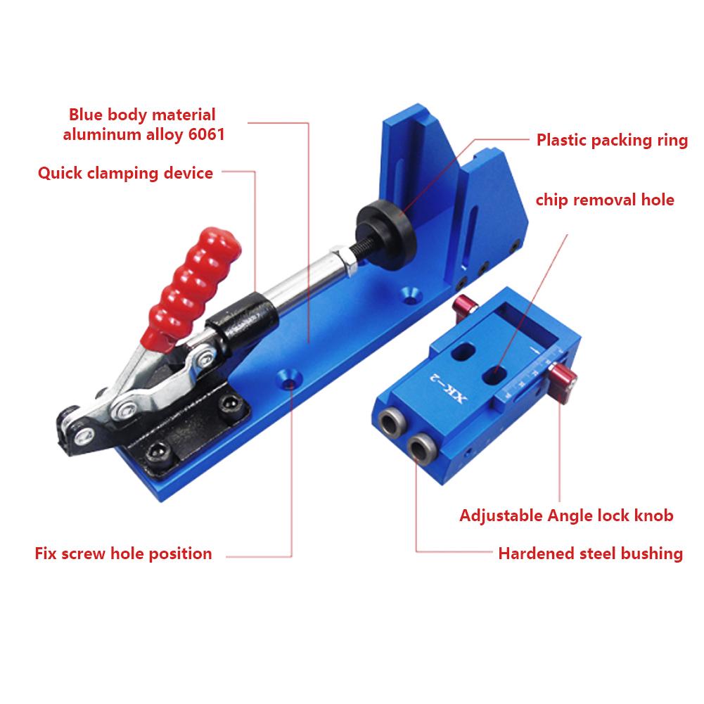 Wood Working Tool Pocket Hole Jig with Toggle Clamp and Step Drill Bit