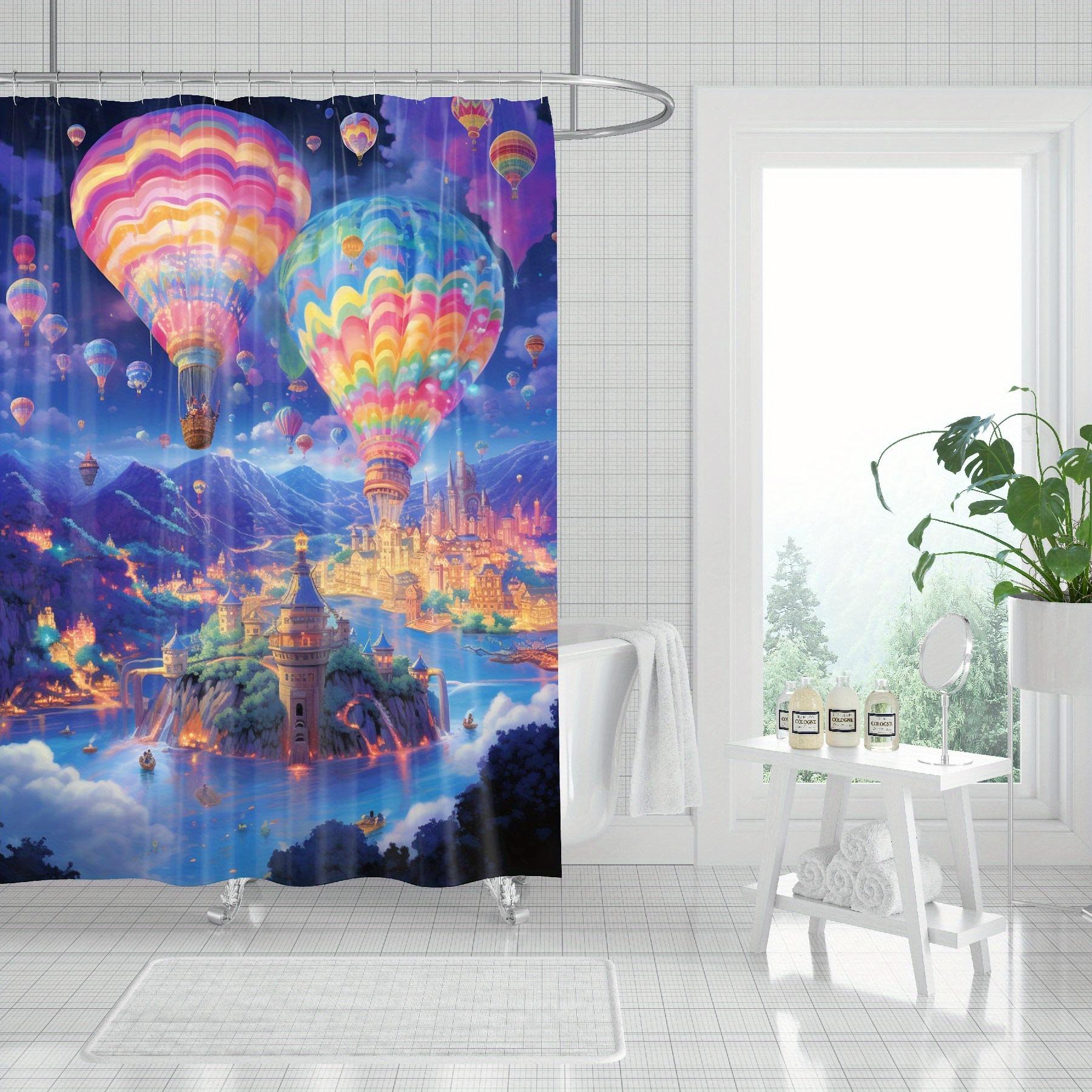 

Hot Air Balloon Palace Castle Pattern Shower Curtain, Made Of Durable, Multiple Sizes Available,Perfect For Bathroom Decoration W60H190(CM)-1 Pcs