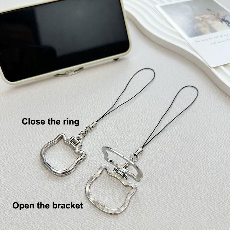 

2 In 1 Mobile Phone Hanging Rope Foldable Phone Holder Lanyard Keychain Kickstand Portable Stand With Cute Cat Strap Pendant 2pcs