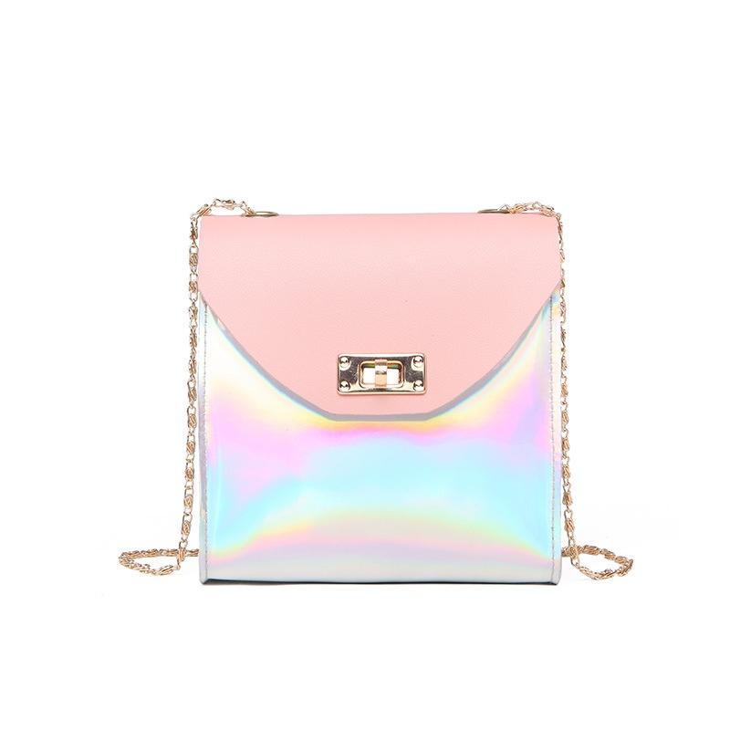 

Элегантная модная женская мини-сумка-цепочка с лазерным прозрачным дизайном, на плечо, ручная розовый