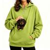 Womens Half-Zip Hooded Sweatshirt With Pet Pocket Loose Fit Fall Winter Top Small Dogs