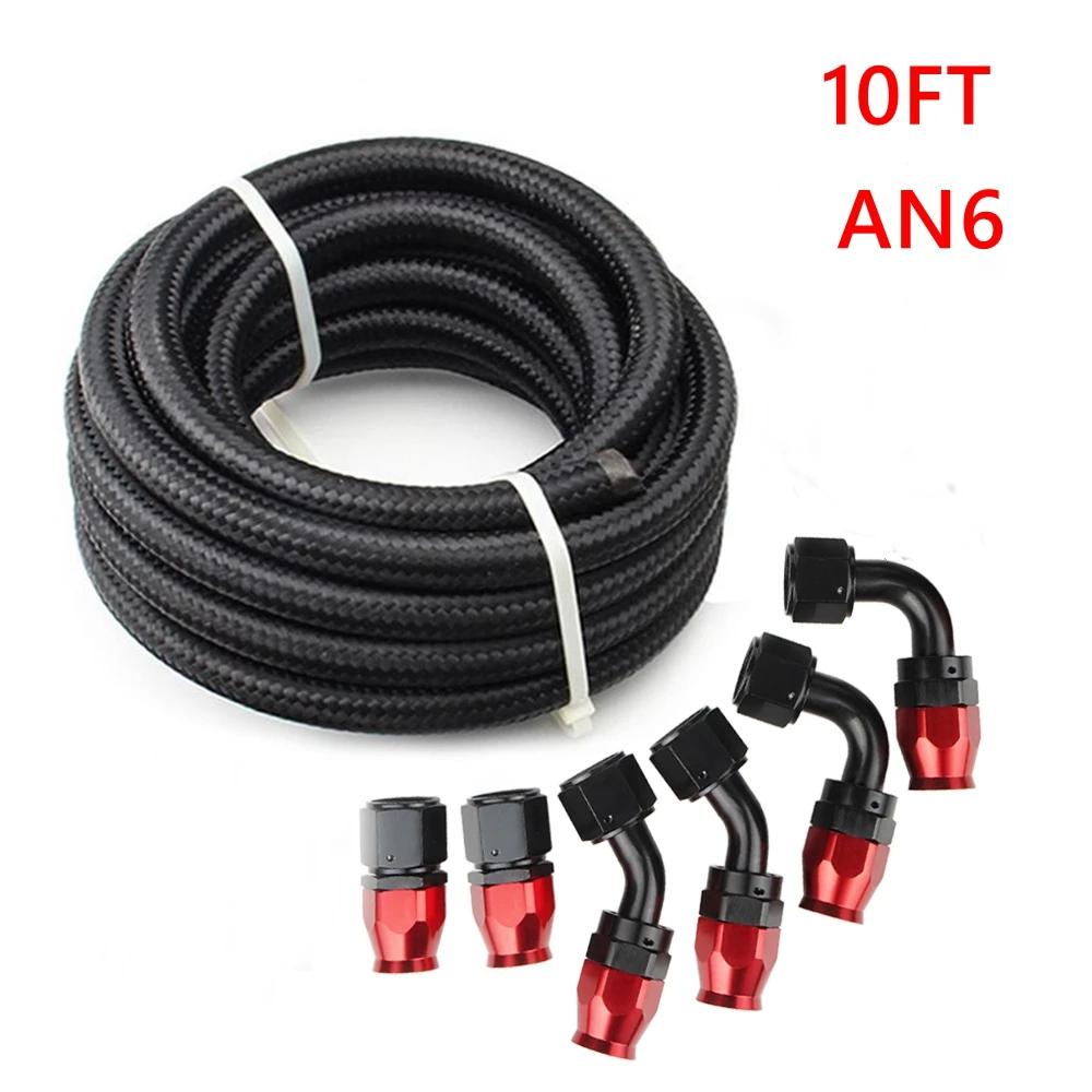 

10 футов AN6 AN8 AN10 масляные топливные фитинги конец шланга 0+45+90+180 градусов комплект масляных адаптеров плетеный масляный топливный шланг 3 м черный с зажимами