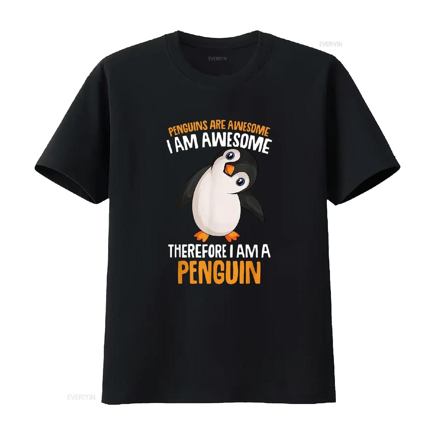 

Penguins Are Awesome Girl Kids Boys Women Penguin T Shirt vintage Washed graphic Breathable Casual homme designer clothes S чёрный