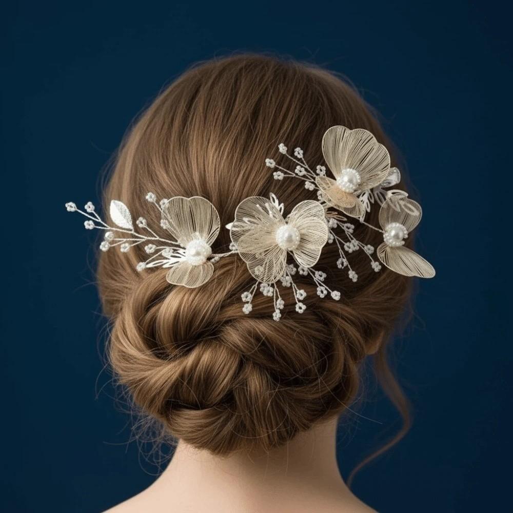 Pearls Wedding Headdress Exquisite Flower Pinch Hair Clip Sweet Bridal Hairpin  Party