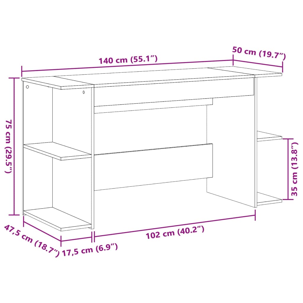 Desk Gray Sonoma 140x50x75 cm Particleboard