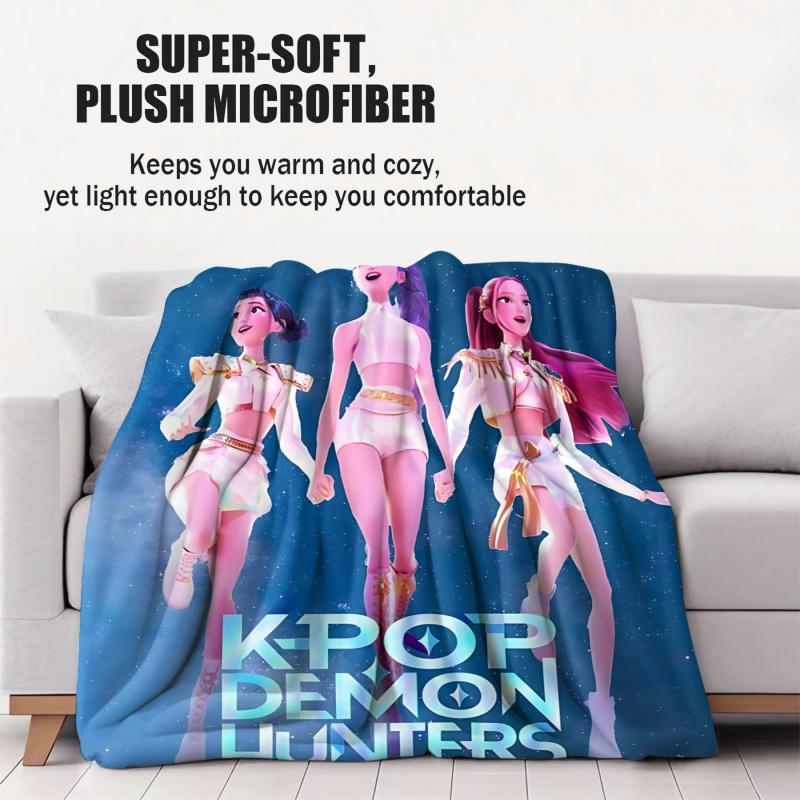 K-Pop Demon Hunter Blanket Hot Anime Girl Team Flannel Throw Blanket Winter Warm Blanket for Living Room Sofa Bed Cover Fan Gift