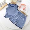 2026 Summer Children O-Neck Sleeveless Vest Suits Baby Spring Short Pants Two-pieces Set Cartoon Cotton Suit for Girl Boy