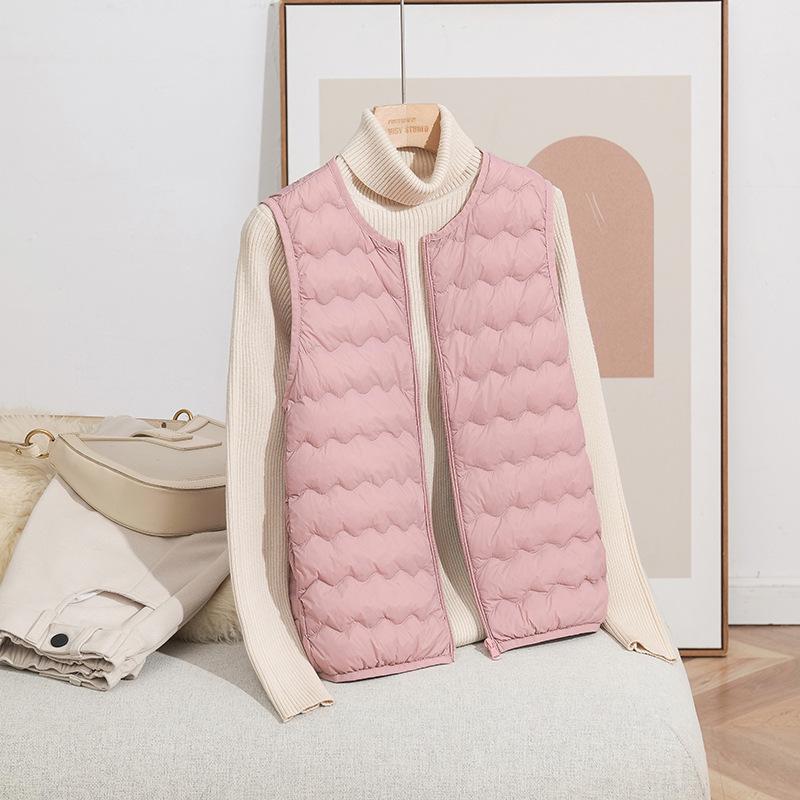 

Легкий пуховый жилет большого размера с круглым вырезом для людей среднего и пожилого возраста - Теплый базовый слой без рукавов для осени/зимы. XL [55-62.5 kg] розовый